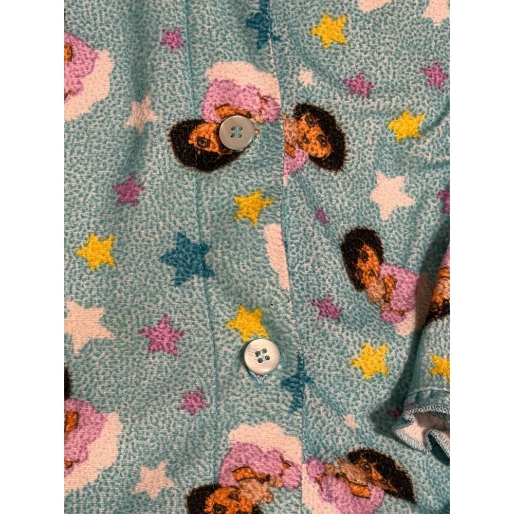 Nickelodeon Dora the Explorer Girls Pajama Set Blue Fleece Stars Ruffle Size 6